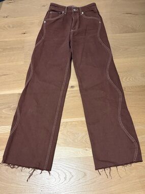 Zara Brown Curved-Seam Wide-Leg Jeans